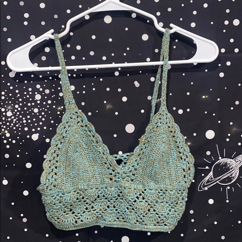 Green/Blue Crochet Crop Top